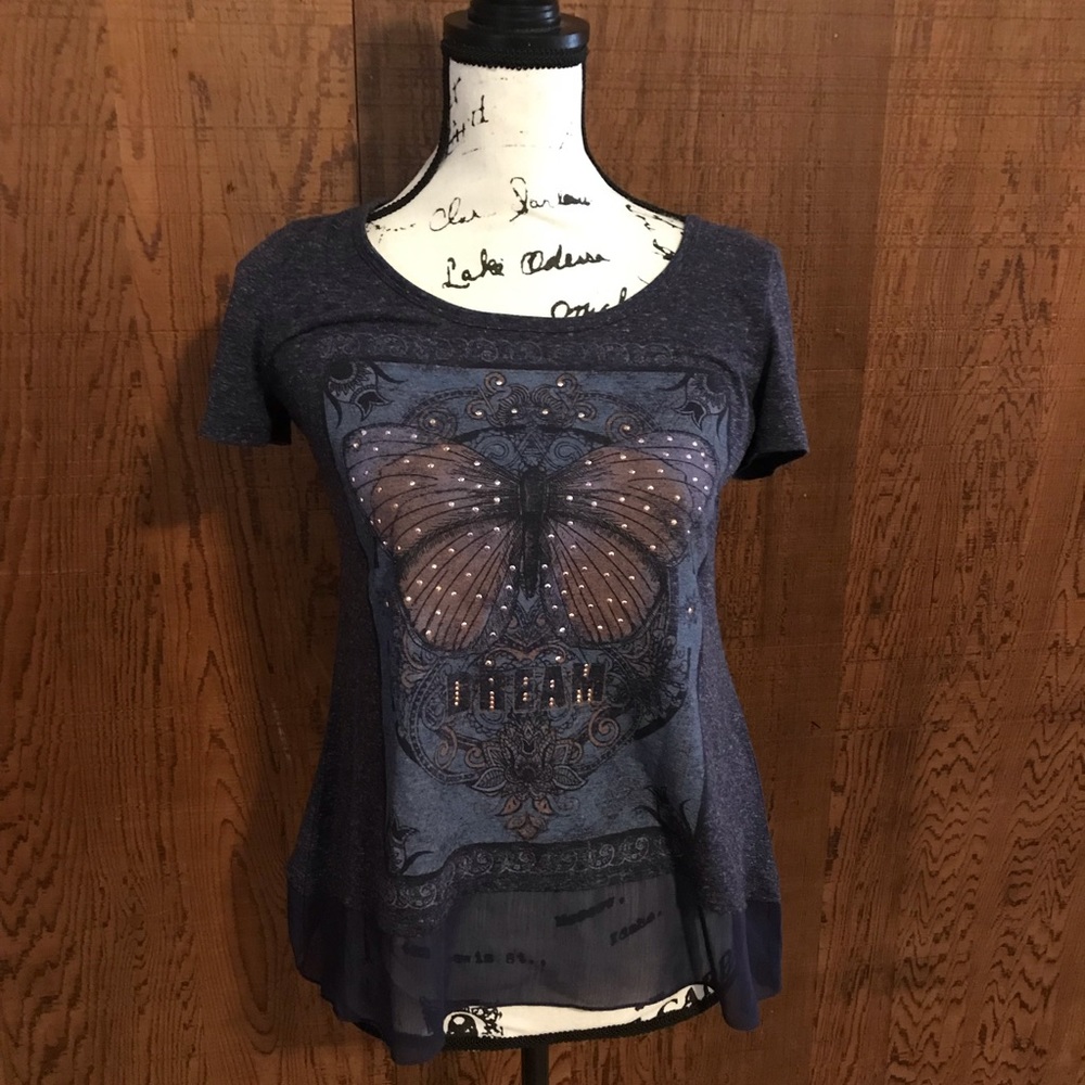 Style & Co Butterfly Dream Distressed Tee Small
